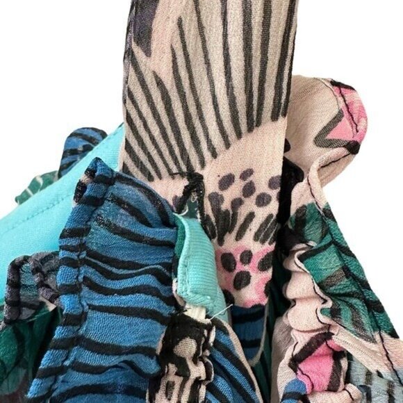 Lane Bryant 16 Petite Maxi Dress Off the Shoulder Ruffle Blue Green Floral Leaf - Picture 4 of 10